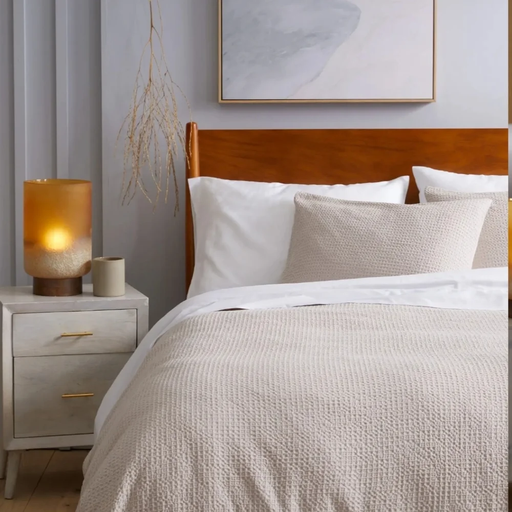 Quince 100% Organic Cotton Waffle Sand Duvet & 2 Shams! Full/ Queen (663)